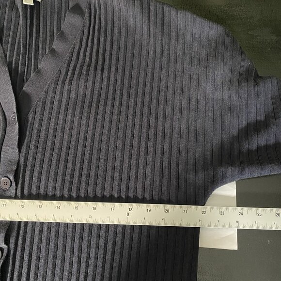 COS Cardigan Size L Navy Button Front V-Neck Relaxed Fit Slouchy Ribbed Knit - Picture 12 of 14